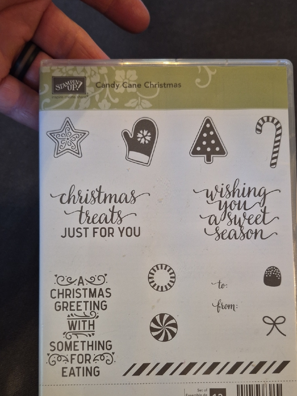 Stampin' Up! Candy Cane Christmas Clear Stamp Set - Olive Green, White